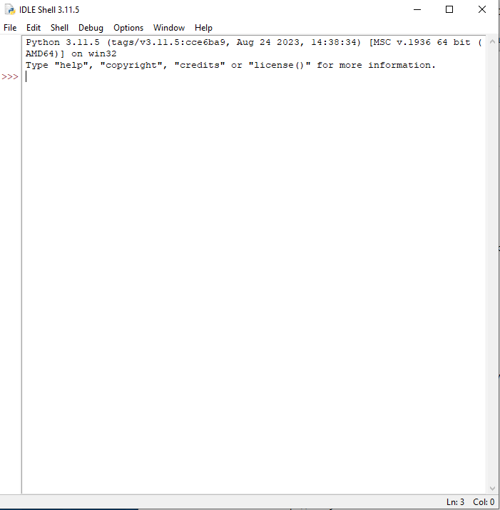 Окно интерактивной графической оболочки IDLE среды Python