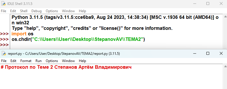 Скриншот созданного рабочего протокола
