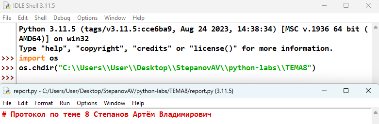 Скриншот созданного рабочего протокола