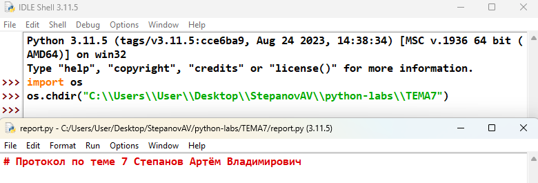 Скриншот созданного рабочего протокола