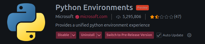 Расширение Python Environments