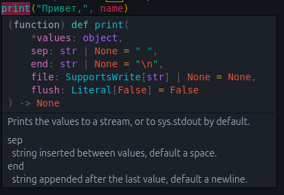 Информация о функции print()