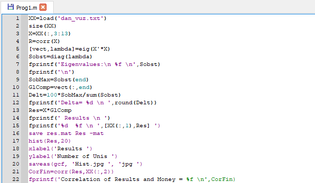 Скриншот файла Prog1.m